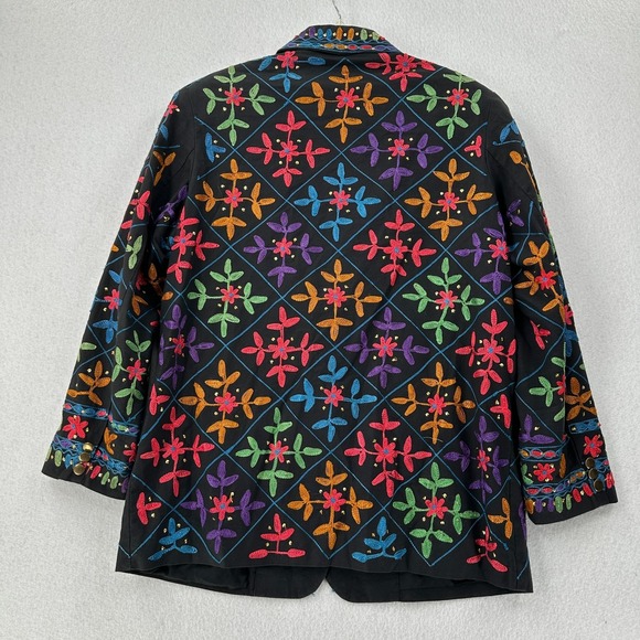 VTG Sandy Starkman Embroidered Blazer Womens Medium Floral‎ Sequin Artsy - Picture 2 of 9
